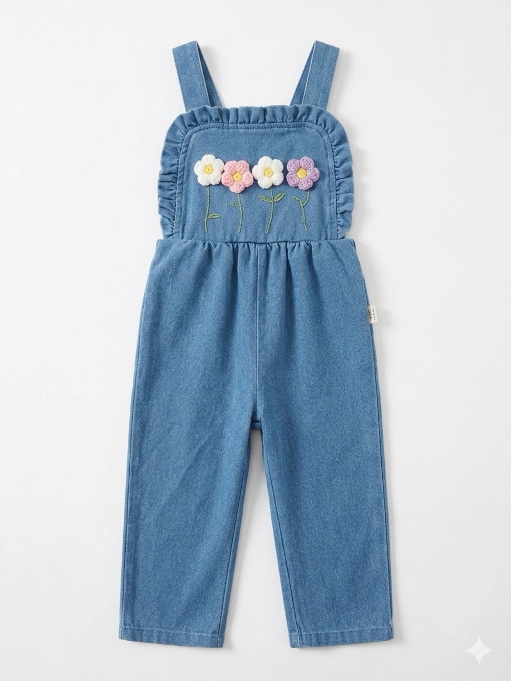 SHEIN Toddler Denim Blue Overalls with Flowers 12-18 months